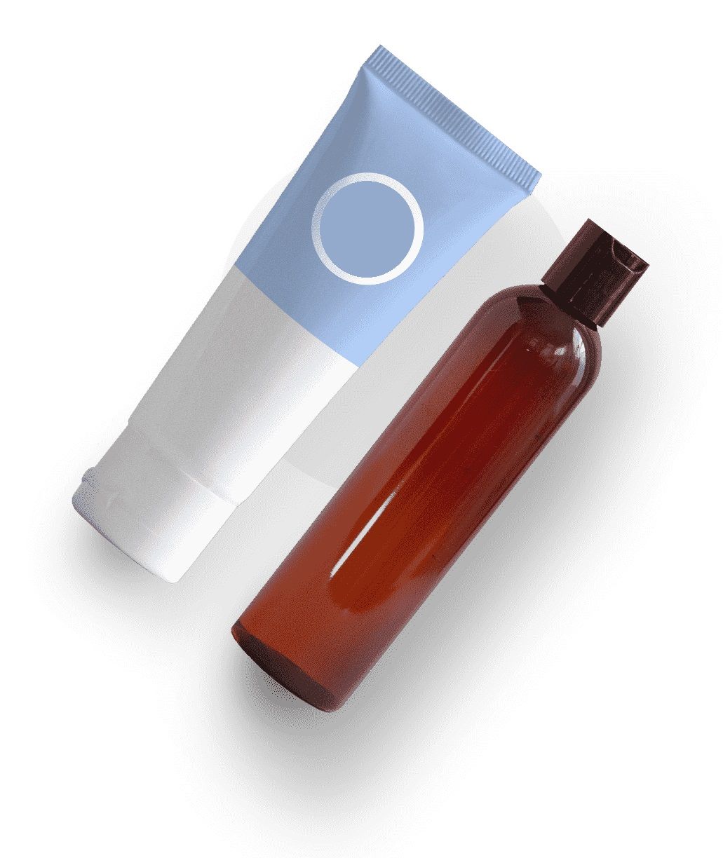 fotografía de un bote de crital marrón de farmacia y un bote de plástico azul y blanco de la farmacia Castejón